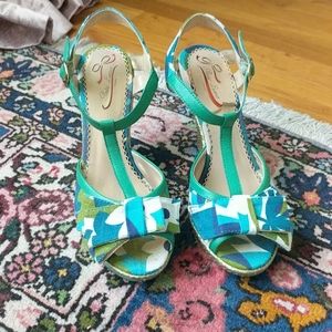 Poetic Licence blue bow wedges